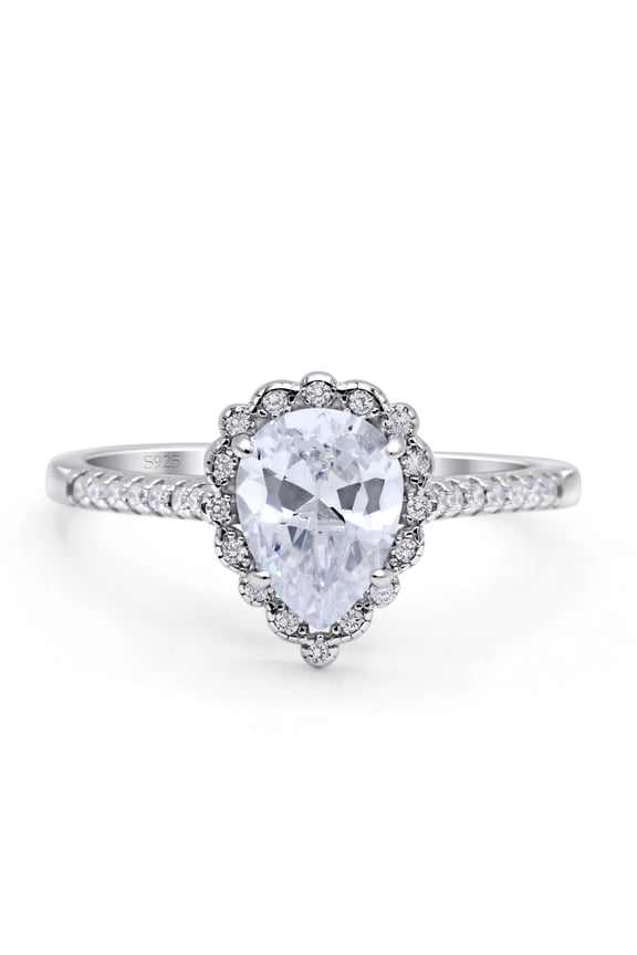 Teardrop Pear Vintage Style Halo Women Engagement Ring Cubic Zirconia 925 Sterling Silver