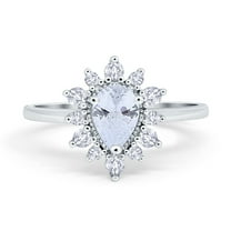 Teardrop Pear Women Engagement Ring Simulated Cubic Zirconia 925 Sterling Silver Size 5