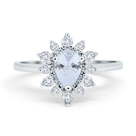 Teardrop Pear Women Engagement Ring Simulated Cubic Zirconia 925 Sterling Silver Size 5