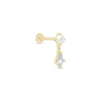 Teardrop Pearl Flat Back Dangle Drop Earring for Women 14K Solid Gold Cartilage Earring Single