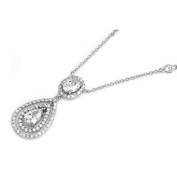 Teardrop Pendant Necklace Clear Cubic Zirconia .925 Sterling Silver, 18" Jewelry Female Unisex