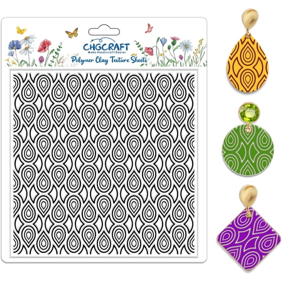 Teardrop Polymer Clay Texture Sheets Repeating Seamless Pattern Silicone Texture Stamp Line Art Modeling Pattern Pad for Jewelry and Clay Earrings Tools 5.5x5.5 inch for DIY