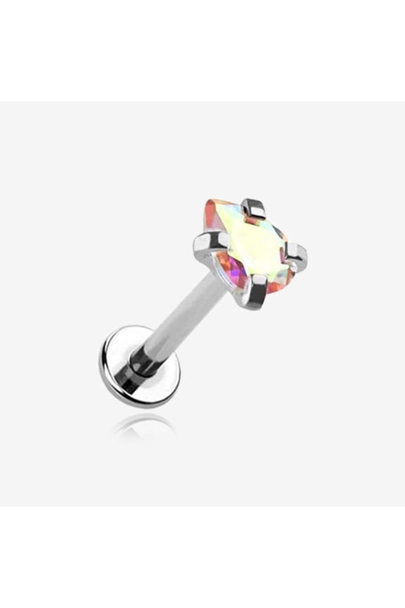 Teardrop Prong Set Sparkle Top Internally Threaded Labret Flat Back Stud