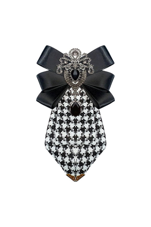Teardrop Rhinestone Bow Pre-Tied Brooch for Unisex Elegant Crystal Satin Fabric Houndstooth Ribbon Neck Tie Brooches Lapel Pins Wedding Prom Party Costume Bow Tie