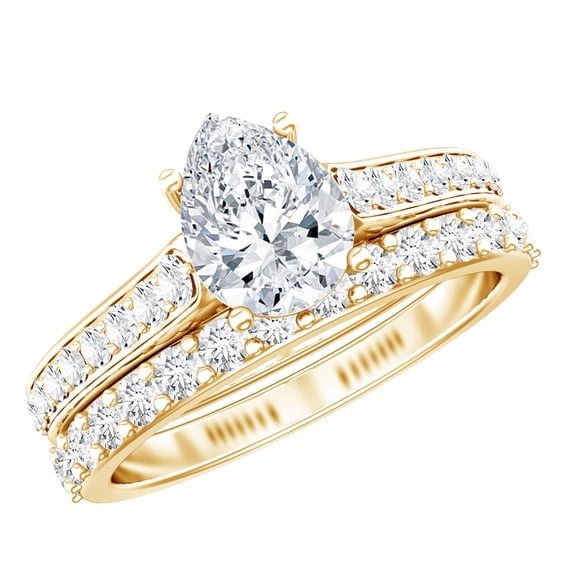 Rosec Jewels Certified Moissanite Wedding Ring Set of 2 - D-Vs1 Grade Teardrop Engagement Ring with Wedding Band, 10K Yellow Gold, US 12.00