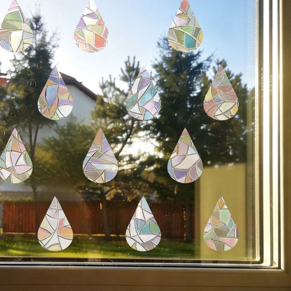 Teardrop Shape Window Decorative Stickers, Static Cling Rainbow Laser Window Decals, Prevent Birds from Hitting Windows, Sun Catcher Glass Film Decals