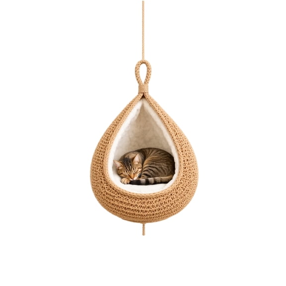 TeardropShaped Hanging Pet Bed, Soft Knitted Wall Mounted Hammock Bed with Plush Liner for Cats and Small Pets