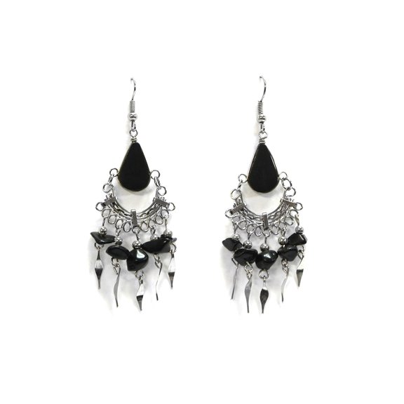 Teardrop Stone Cabochon Chip Stone Metal Dangle Earrings - Womens Fashion Handmade Jewelry Boho Accessories