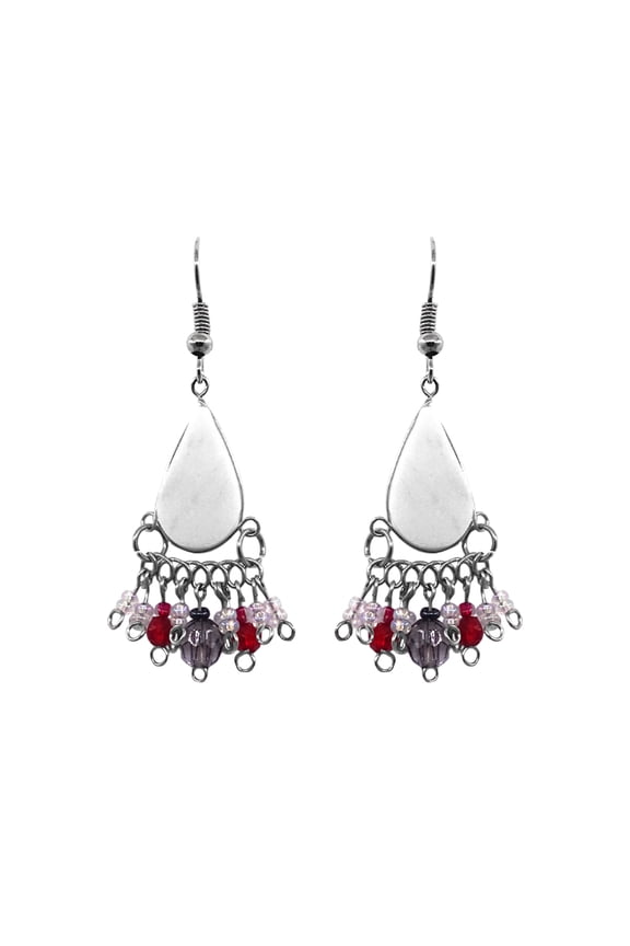 Teardrop Stone Cabochon Multicolored Crystal Beaded Metal Dangle Earrings - Womens Fashion Handmade Jewelry Boho Accessories