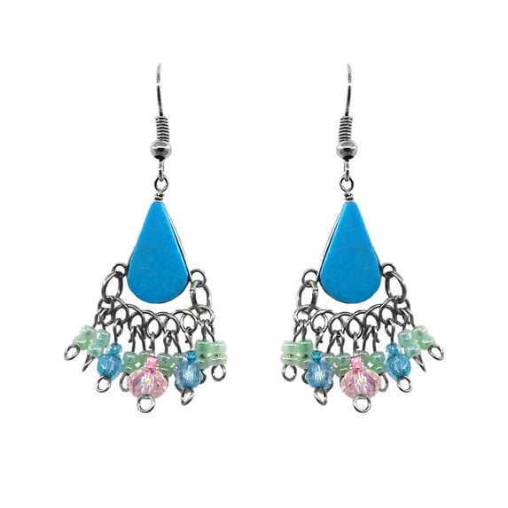 Teardrop Stone Cabochon Multicolored Crystal Beaded Metal Dangle Earrings - Womens Fashion Handmade Jewelry Boho Accessories
