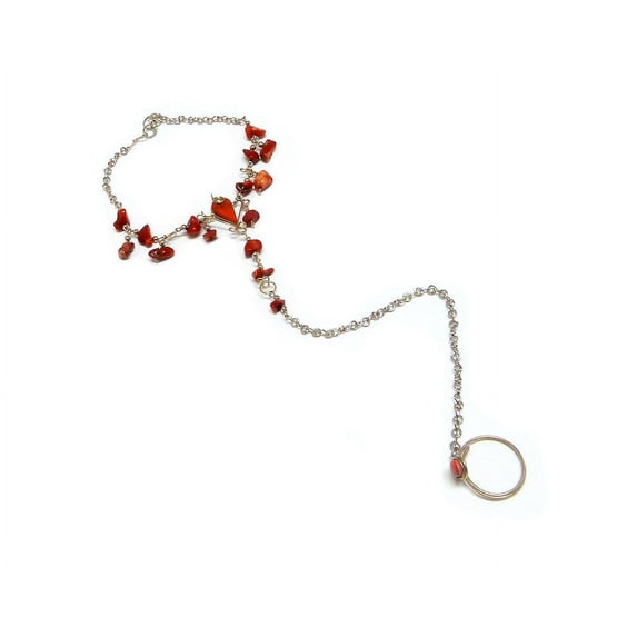 Teardrop Stone Chip Stone Dangle Silver Metal Chain Link Harem Anklet Toe Ring - Womens Fashion Handmade Jewelry Boho Accessories
