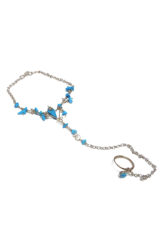 Teardrop Stone Chip Stone Dangle Silver Metal Chain Link Harem Anklet Toe Ring - Womens Fashion Handmade Jewelry Boho Accessories