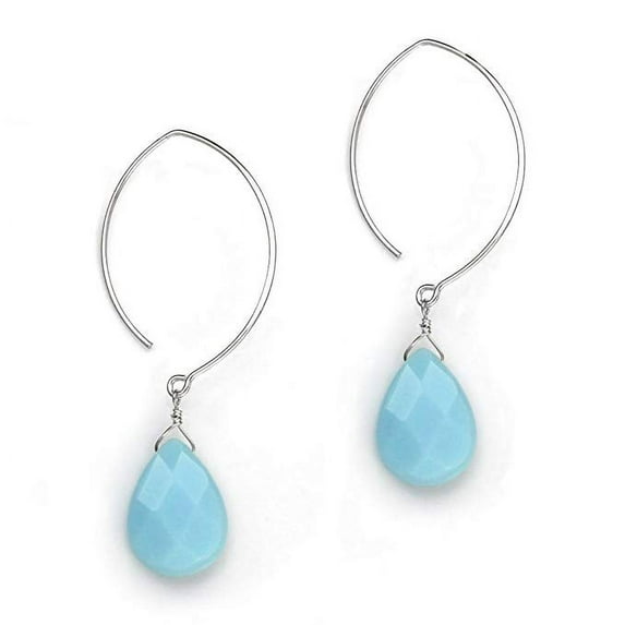 Teardrop Stone on Modern Elliptical Sterling Silver Hook Earrings, Sky Blue