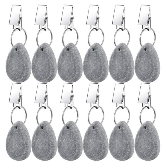 Teardrop Tablecloth Weights with Metal Clips,12 Pcs Table Cloth Pendant,Teardrop Table Cover Weight,Stone Table Weight Hanger for Tablecloth Decoration Dinner Outdoor Picnic,Gray,Smaller