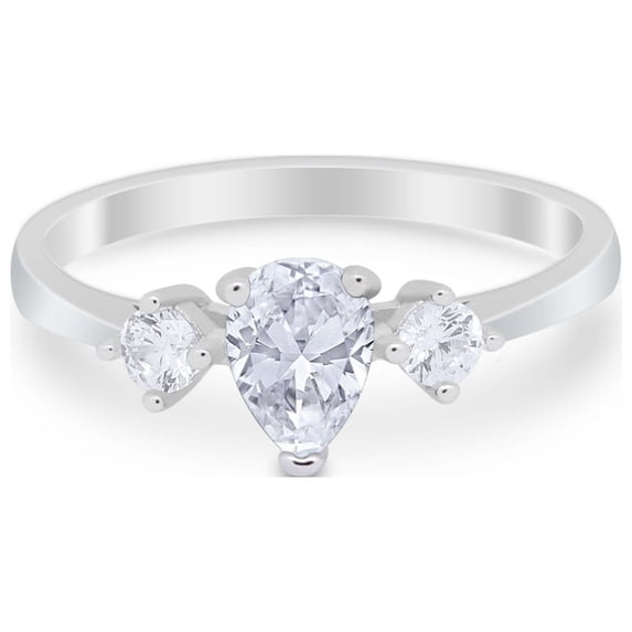 Teardrop Three Stone Wedding Ring Pear Cubic Zirconia 925 Sterling Silver size 7