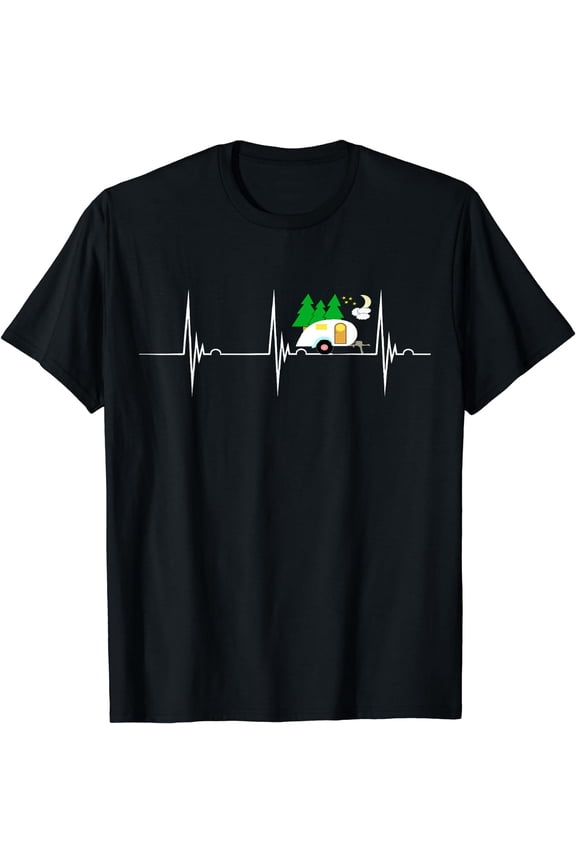 Teardrop Trailer Heartbeat Camping Pulse Line EKG RV T-Shirt Black 2X-Large