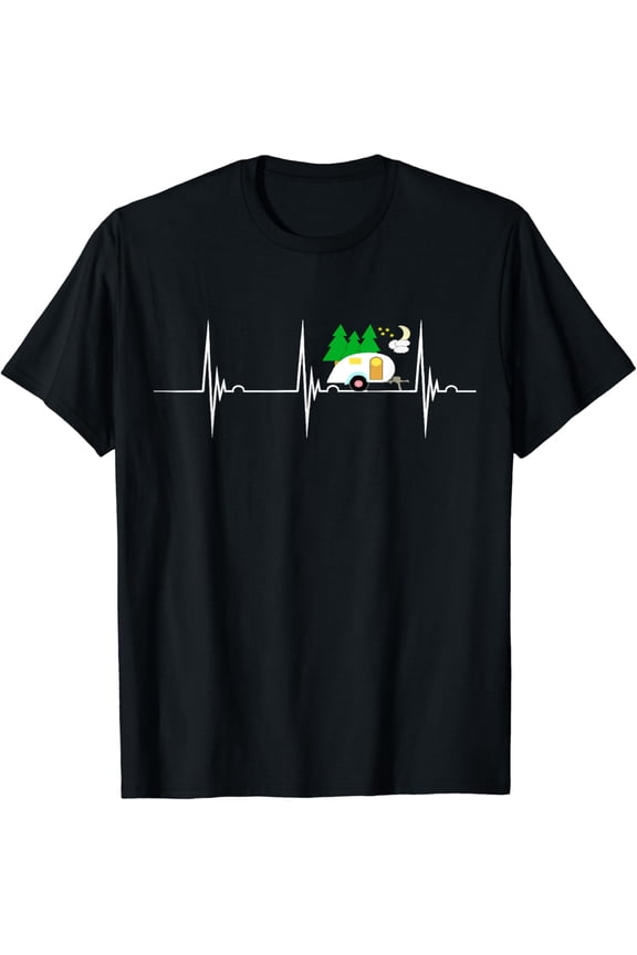 Teardrop Trailer Heartbeat Camping Pulse Line EKG RV T-Shirt Black 3X-Large
