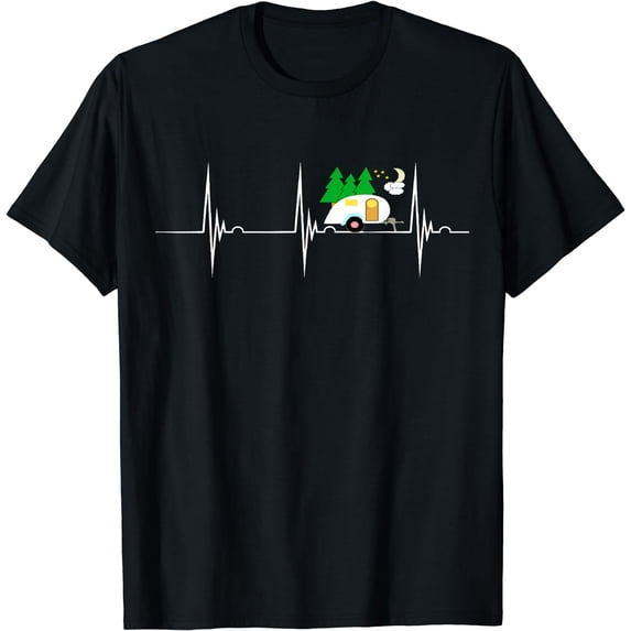 Teardrop Trailer Heartbeat Camping Pulse Line EKG RV T-Shirt Black 4X-Large
