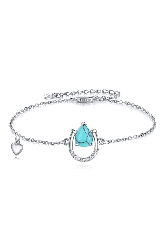 Teardrop Turquoise Horseshoe Bracelet for Women Sterling Silver Good Luck Charm Jewelry Horse Lover Gifts
