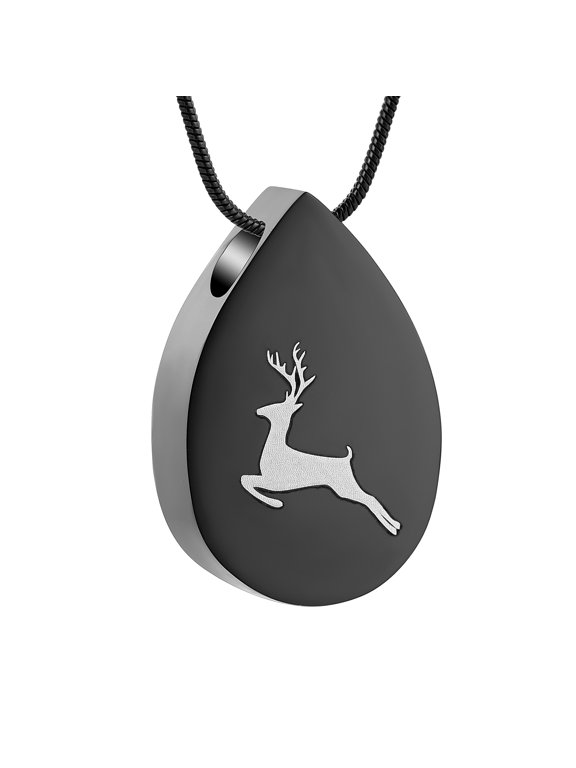 Teardrop Urn Cremation Ashes Necklace Deer Design Memorial Keepsake Teardrop Eternity Memorial Pendant Mom Dad Jewelry for Women