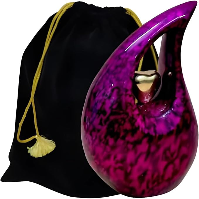 Teardrop Urns with Golden Heart for Human Ashes - Decorative Urns for Human Ashes Holds Upto 200lbs - Teardrop Cremation Urn with Velvet Bag (Pink 10 Inches)