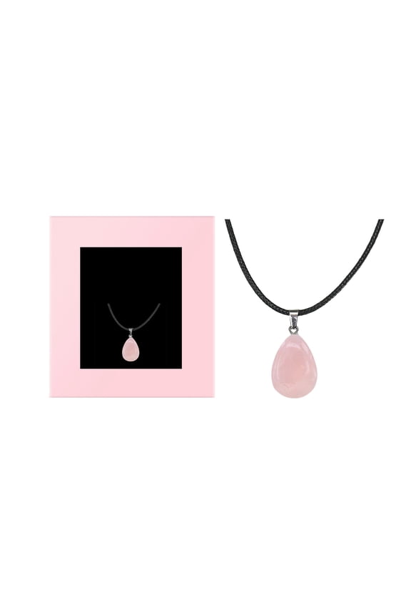 Teardrop Water Drop Opal Rock Natural Quartz Necklace, PU, Pink, 7x3x9cm Pendant, Rose Quartz Stone