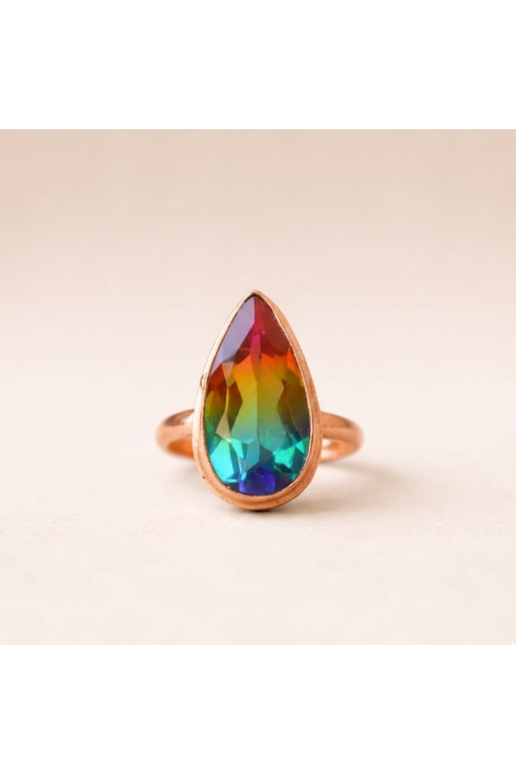 Teardrop Watermelon Tourmaline Cocktail Ring, 925 Sterling Silver Jewelry, Minimalist Multicolor Gemstone Ring