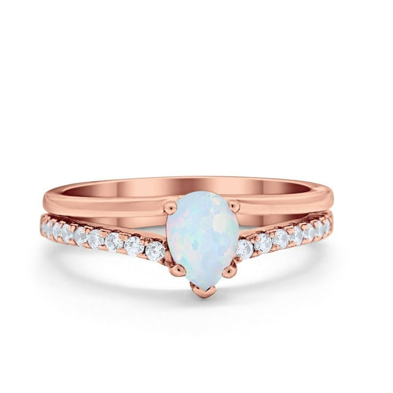 Teardrop Wedding Ring Rose Tone White Opal Accent 925 Sterling Silver Size 10