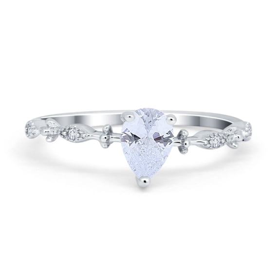 Teardrop Wedding Ring Simulated Cubic Zirconia 925 Sterling Silver Size 8