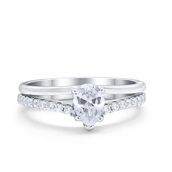 Teardrop Wedding Ring Simulated Cubic Zirconia Accent 925 Sterling Silver Size 6