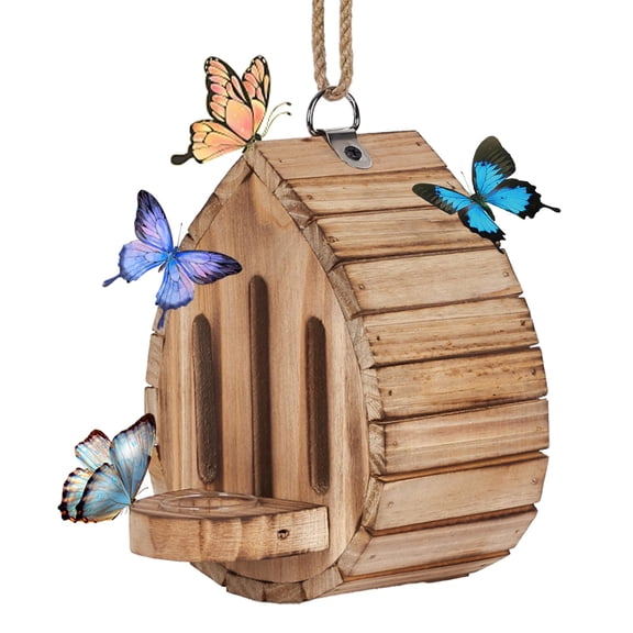 Teardrop-shaped Wooden Butterfly House - Wooden Butterfies Houses with Feeder Hanging Garden Decoration Natural Nesting Box for Butterflies Bugs Moths & Lacewings