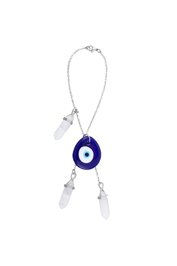 Teardrop with Glass Pendant Decorations Natural Quartz Pendant and Brass Cable Chain Hanging Ornaments Blue 200mm