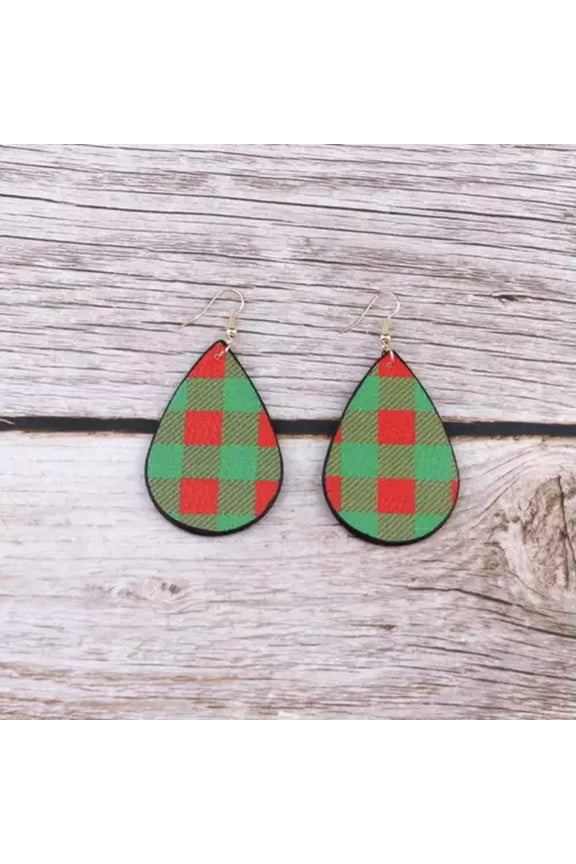 Tearedrop Plaid Faux Leather Earrings Black Suede Wrap Boutique Leather Jewelry