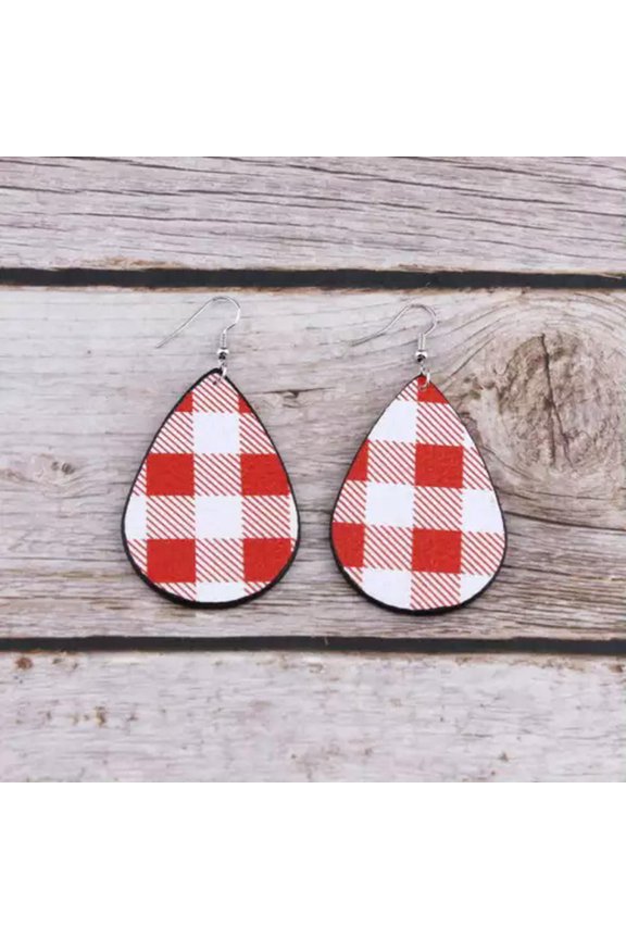 Tearedrop Plaid Faux Leather Earrings Black Suede Wrap Boutique Leather Jewelry