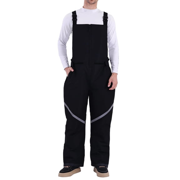 Tearom Men's Windproof Insulated Snow Pants Black Waterproof Suspender Pants with Reflective Strips, Size M