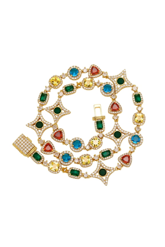 Tears of the Rainbow Hip-Hop Alloy Zirconia Necklace for Men & Women, Colorful Gemstone Statement Jewelry, Unique Urban Style Chain for Streetwear, Unisex Bold Design Gift Necklace for Men