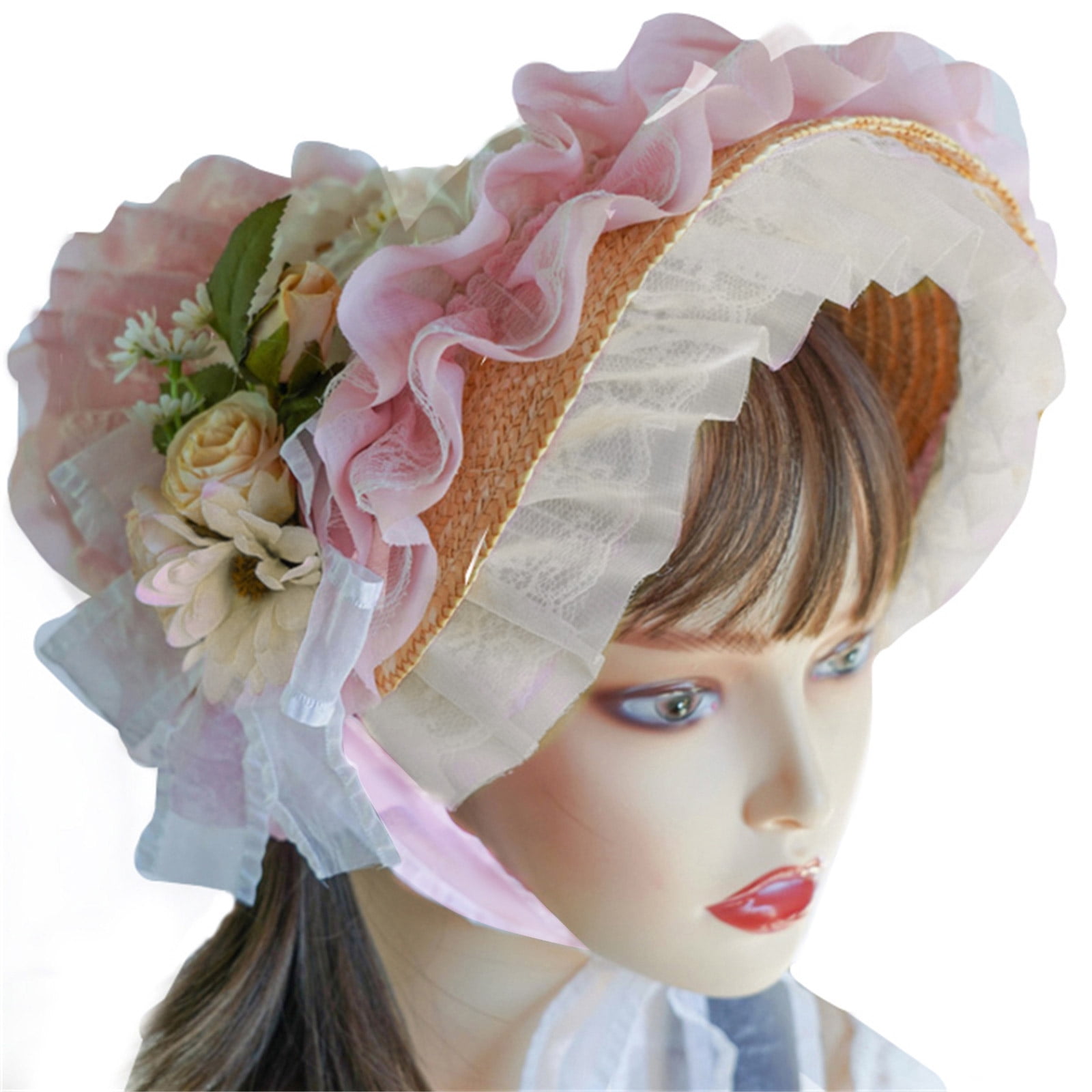Teas Party Sun Hat Lace Fascinators For Women Lolit Straw Hat Victorian Bonnet Victorian Headdress Flower Straw Hat