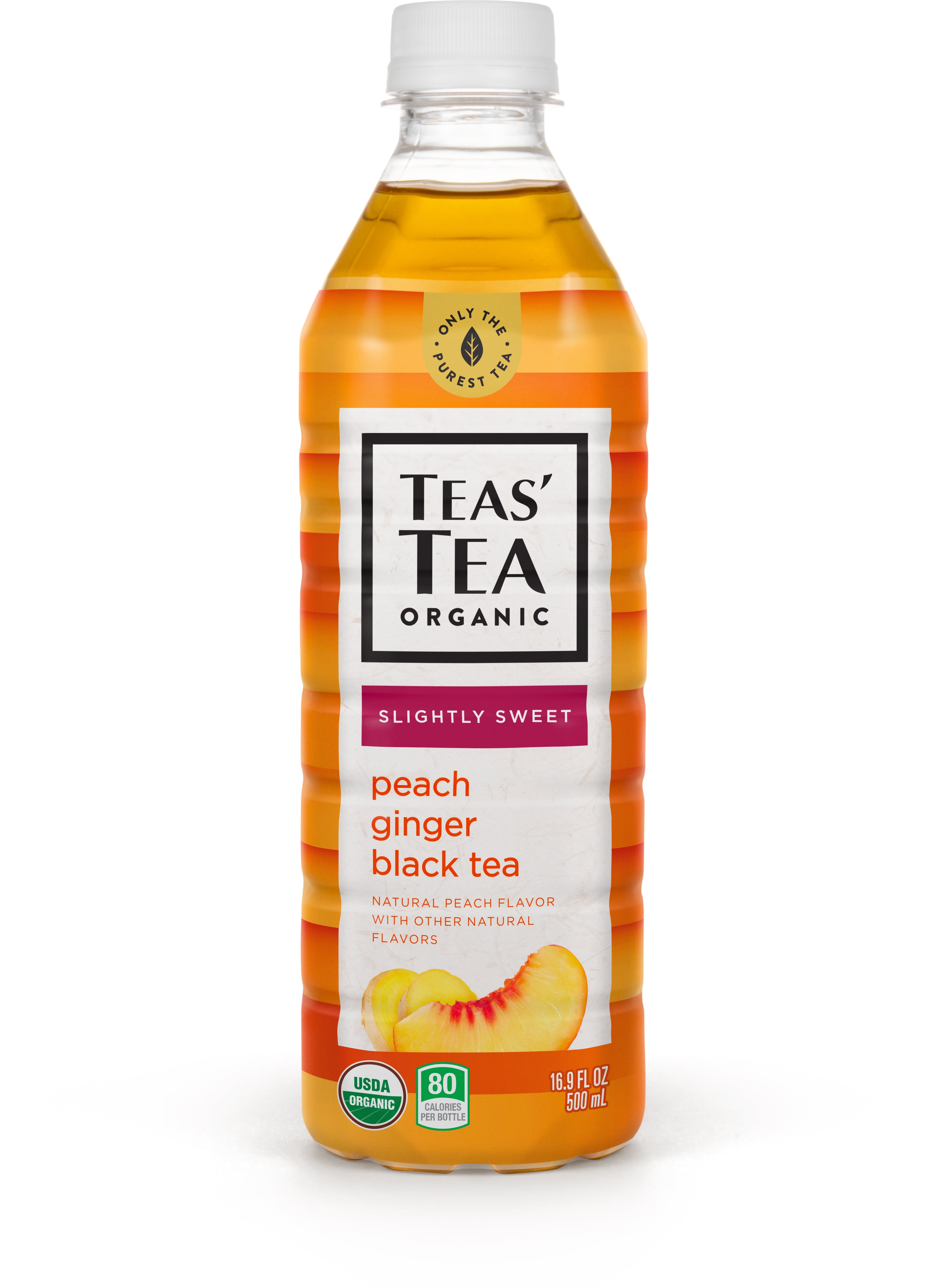 Teas' Tea Organic Lightly Sweet, Peach Ginger Black Tea, 16.9 Ounce ...