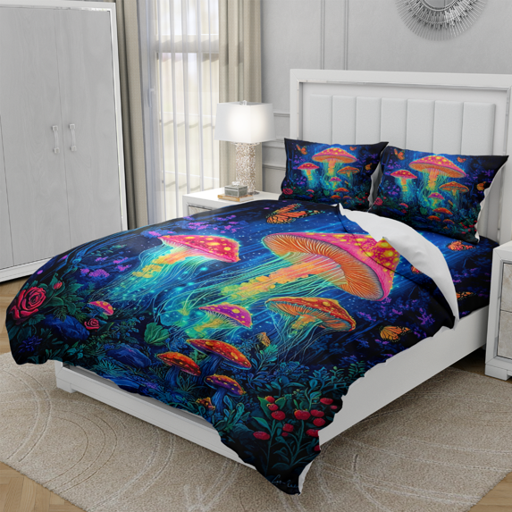 TeasBank 3D Printed Bedding Dreamlike Jellyfish Duvet Cover for Kids Adult Butterfly Flower Queen Size Comforter Cover 1 Quilt Cover With 2 Pillow Cases(No Comforter)