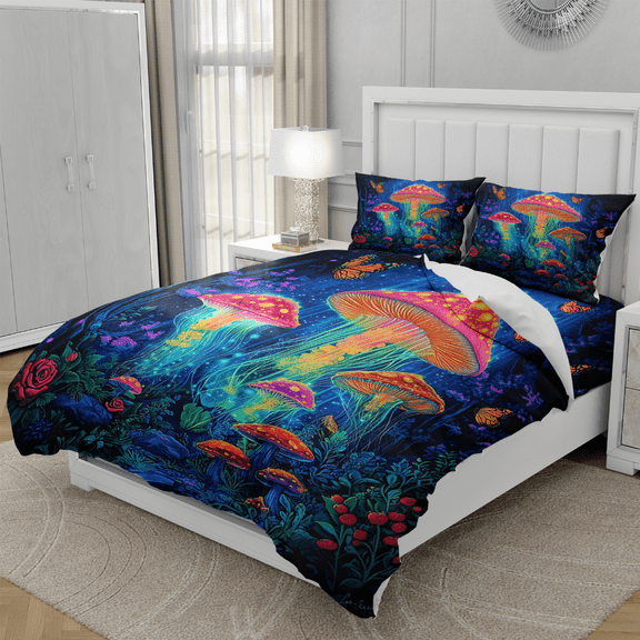 TeasBank 3D Printed Bedding Dreamlike Jellyfish Duvet Cover for Kids Adult Butterfly Flower Twin Size Comforter Cover 1 Quilt Cover With 2 Pillow Cases(No Comforter)