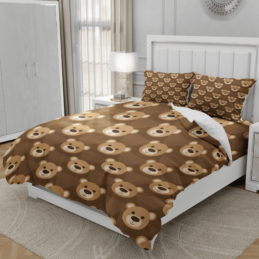 TeasBank 3D Printed Brown Bear Comforter Cover Set Teen Duvet Cover Set For Cute Room Decor Queen Size 1 Quilt Cover With 2 Pillow Cases(No Comforter)