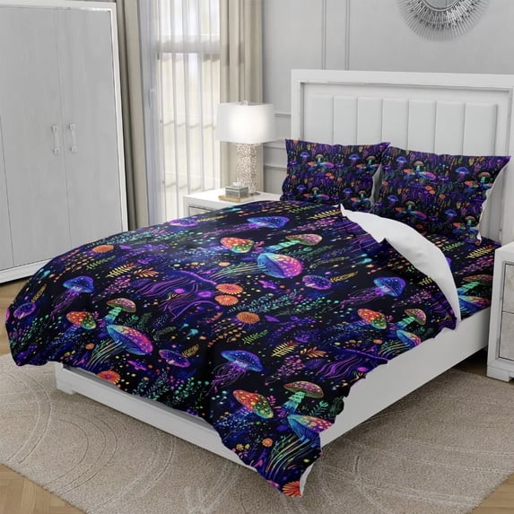 TeasBank 3D Printed Colorful Jellyfish Comforter Cover for Adult Luminous Jellyfish Full Duvet Cover Set Marine Life Bedspread Cover 1 Quilt Cover With 2 Pillow Cases(No Comforter)