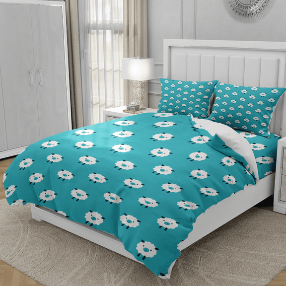 TeasBank 3D Printed Sheep Duvet Cover Set Cartoon Animal Twin Size Comforter Set Teens Room Decoration 1 Quilt Cover with 2 Pillow Cases(No Comforter)