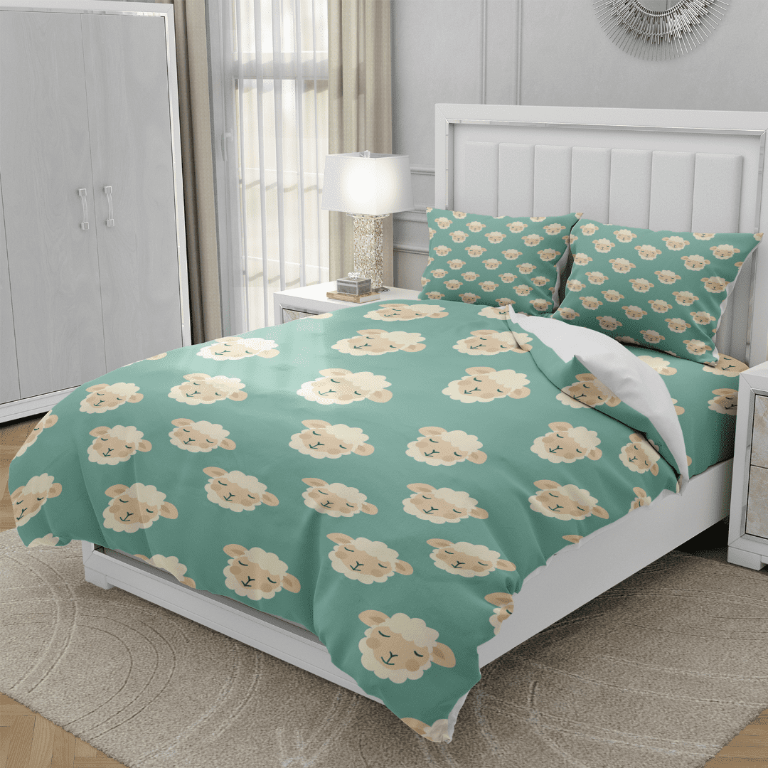 TeasBank 3D Printed Smiling Sheep Comforter Cover Teens King Duvet Cover Set Sheep Bedding Lovely Room Decor 1 Quilt Cover with 2 Pillow Cases(No Comforter)