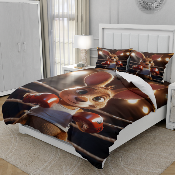 TeasBank 3D Printing Boxing Kangaroo Twin Duvet Cover Set for Adult Kangaroo Fight Match Comforter Cover Animal Theme Bedspread Cover 1 Quilt Cover with 2 Pillow Cases(No Comforter)
