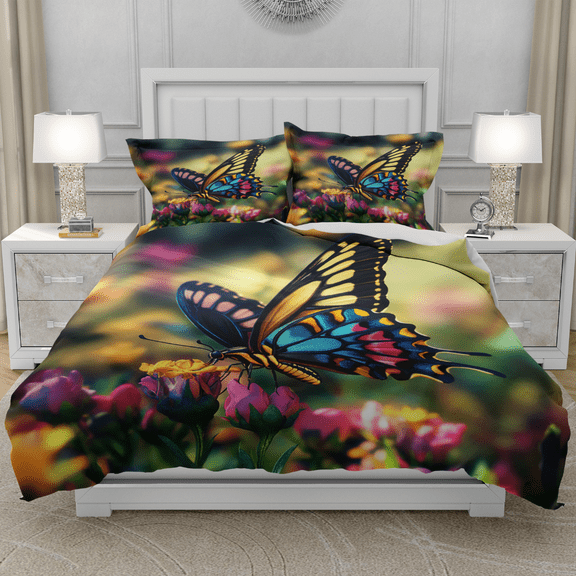TeasBank Butterfly Bedding 3D Printed Butterfly Duvet Cover Twin Size Flying Animal Comforter Cover for Women Modern Room Decor 1 Quilt Cover with 2 Pillow Cases(No Comforter)
