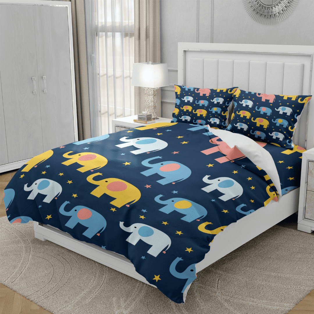 TeasBank Cartoon Animal Comforter Cover 3D Printed Color Elephant Full Duvet Cover Set Teen Adult Room Decor 1 Quilt Cover with 2 Pillow Cases(No Comforter)
