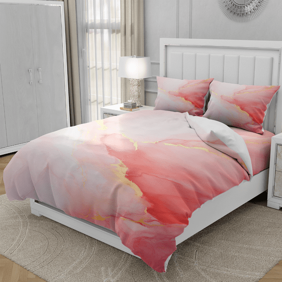 TeasBank Pink and White Tie Dye Duvet Cover Set Romantic Twin Size Watercolor Comforter Cover for Kids Women Abstract Art Room Decor 1 Quilt Cover with 2 Pillow Cases(No Comforter)