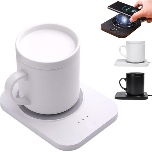 Tease Tea Warmer Set, Smart Heated Mug Kit with Wireless Charger, Heated Coffee Mug Rechargeable, Self Heating Coffee Mug, Electric Coffee Warmer with Mug Set (White)