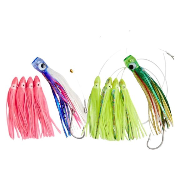 Teaser Chain Lures Trolling Lure Saltwater Fishing Lures with Stainless Steel Hook and High Strength Fishing Line Fully Rigged Teasers for Wahoo Tuna Marlin Mahi Mahi